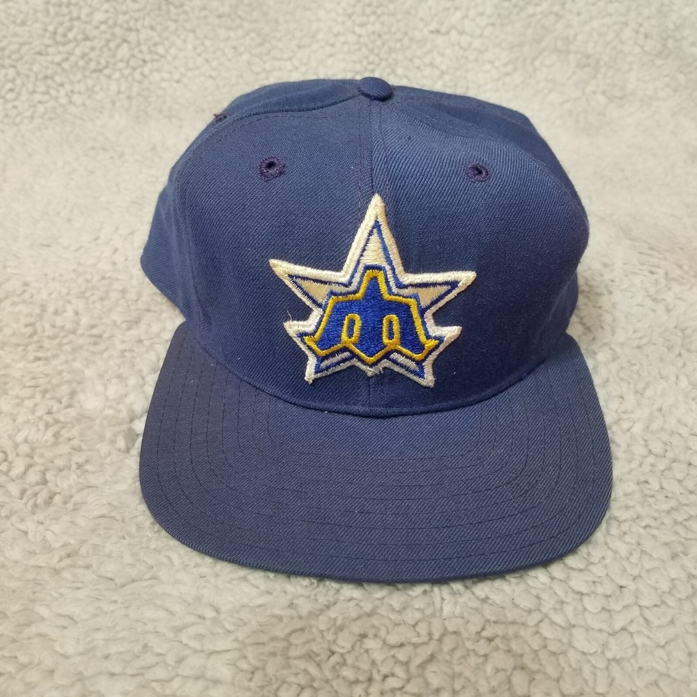Vintage 80s Seattle Mariners New Era Pro Model Fitted Blue Hat 7 1/4 100% Wool